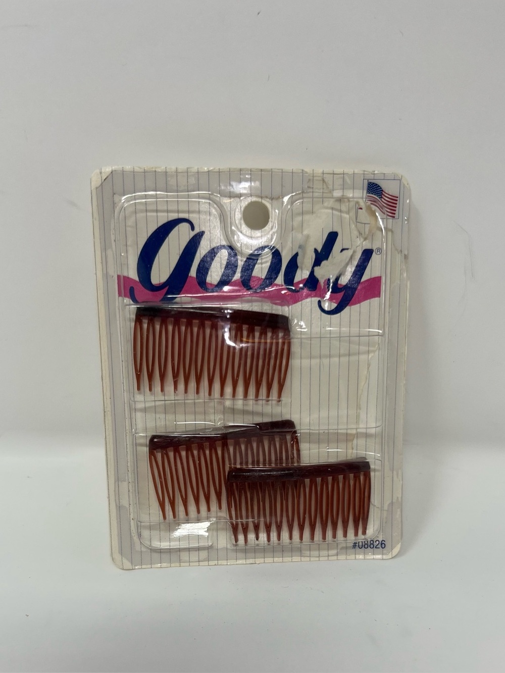 Vintage Goody Hair Kant Slip Side Combs #08826 Open Package 3 Combs Brown 1993